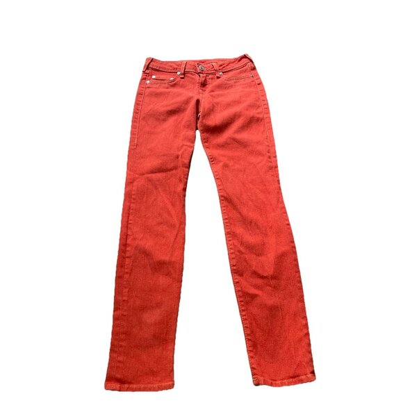True Religion Jeans Women’s Sz 27 Halle Mid Rise Denim Orange Red Made In USA - Picture 1 of 16